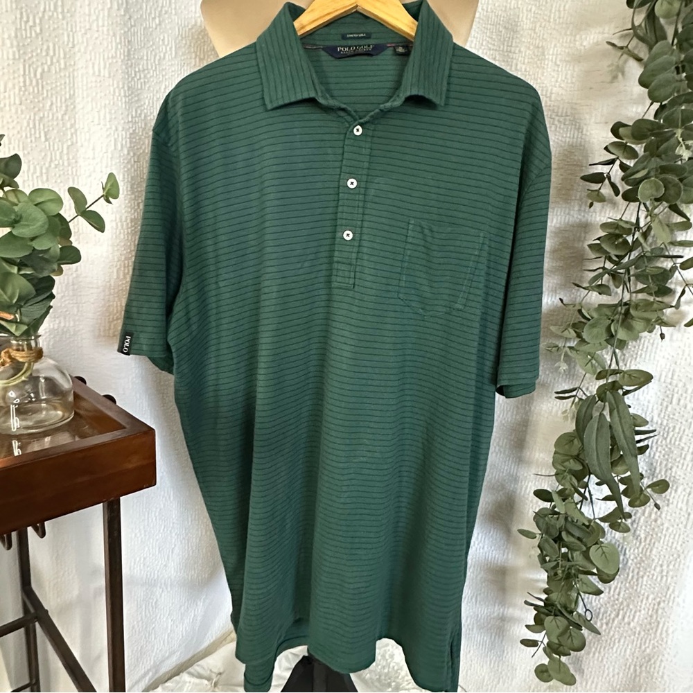 Polo Golf Ralph Lauren Stretch Lisle Green w/Navy Stripes Men’s Golf Shirt XL